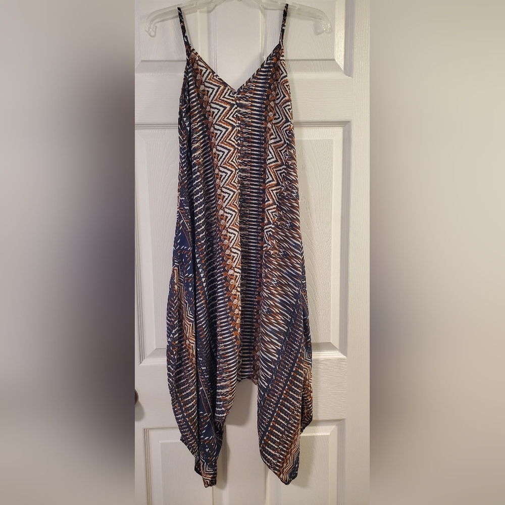 BCBGeneration Blue and Beige A-Line Romper
